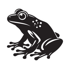 Frog silhouette jumping, climbing a plan, line art vector.