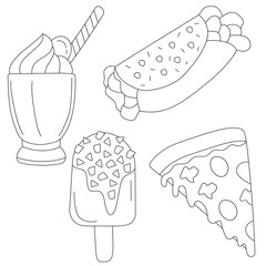 Hand-drawn Fast Food Illustrations: Outlined Food Clipart Doodles