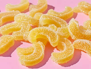 Vibrant Yellow Sour Candy Pieces on a Bright Pink Background