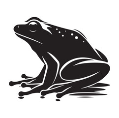 Frog silhouette jumping, climbing a plan, line art vector.