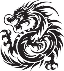 Tribal Dragon Tattoo Vector Illustration – Black Stylized Mythical Beast Design


