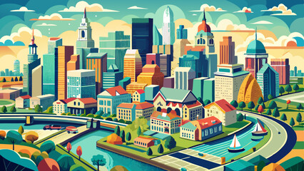 Naklejka premium The city of Philadelphia is shown from above