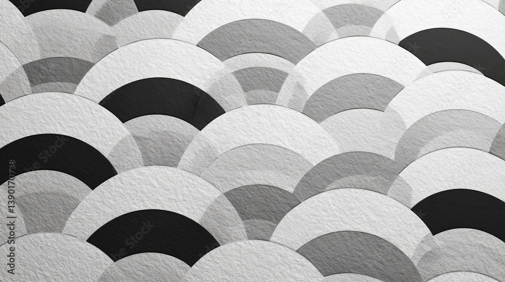 Poster abstract grayscale pattern featuring overlapping semicircles creating a textured background design