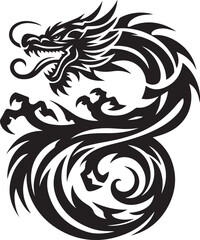 Tribal Dragon Tattoo Vector Illustration – Black Stylized Mythical Beast Design

