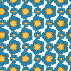 Groovy Retro Flowers Seamless Vector Pattern Design