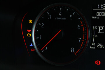 Car miles or speedometer scoring with icon and number of car on dashboard. transportation concept.