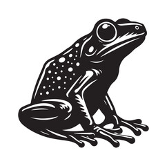 Frog silhouette jumping, climbing a plan, line art vector.