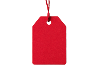 Blank red tag for sale promotions and gift labeling needs on a transparent background, cut out