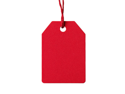 Blank red tag for sale promotions and gift labeling needs on a transparent background, cut out