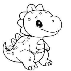 Fototapeta premium Cute Dinosaur: A charming, illustrated dinosaur figure, designed with delightful simplicity in a black and white outline, perfect for coloring books, children's designs, and educational materials.