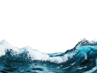 Majestic ocean waves crashing on shore during bright daylight on a transparent background, cut out