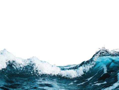 Majestic ocean waves crashing on shore during bright daylight on a transparent background, cut out