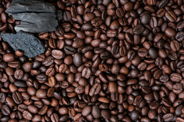 Coffee beans and charcoal, natural production concept