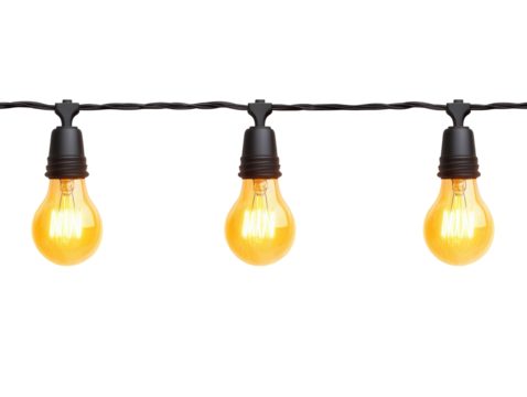 Decorative string lights for festive celebrations and events on a transparent background, cut out