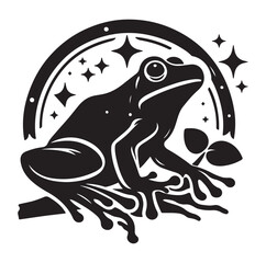 Frog silhouette jumping, climbing a plan, line art vector.
