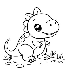 Obraz premium Dino's Delightful Day: A charming black and white illustration of a friendly dinosaur set against a simple background.