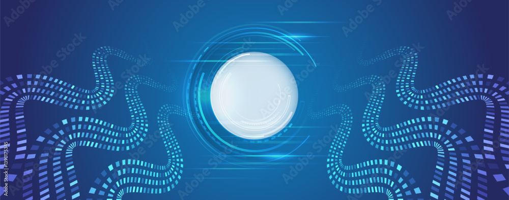 Leinwandbilder Elegant blue gradient creates a technological, digital and innovative atmosphere. Great for design banner, presentation. Abstract futuristic background with smooth wavy lines and glowing elements.