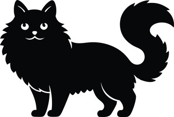 Angry Ragdoll Cat Silhouette Vector Symbol Icon on White Background.