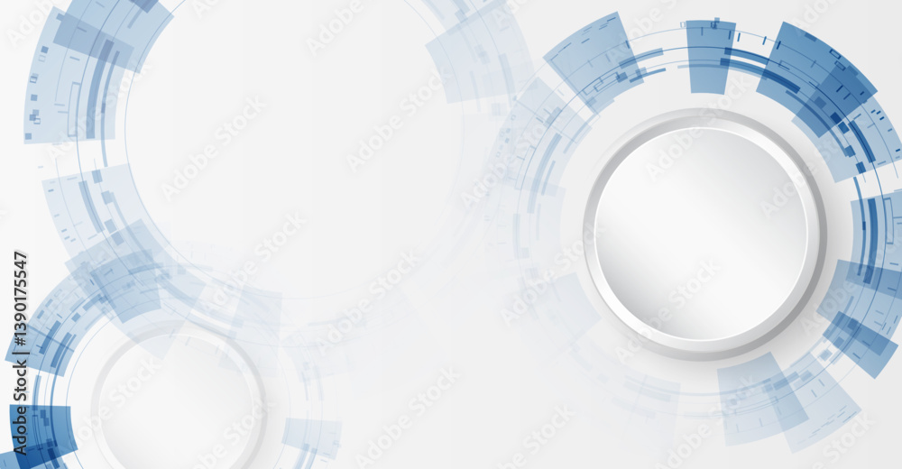Poster High-tech communication design for presentation or banner. Abstract design consisting of circles, shadows, particles, dots and lines on a gray background. Technological futuristic concept.
