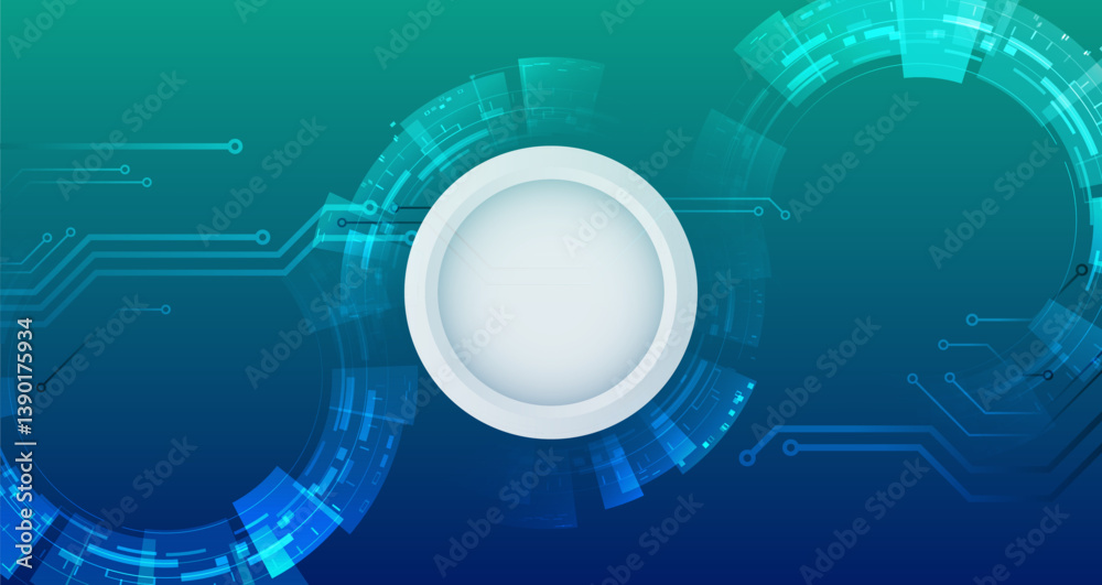 Fototapete Wide Blue background with various technological elements. Abstract circle technology communication, vector illustration. Futuristic design for presentation. Hi-tech computer digital technology concept