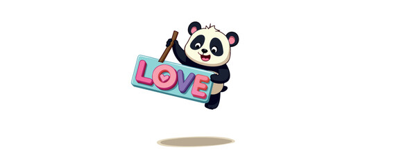 playful panda bear holding a love sign