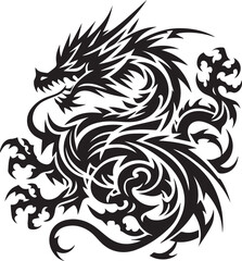 Tribal Dragon Tattoo Vector Illustration – Black Stylized Mythical Beast Design

