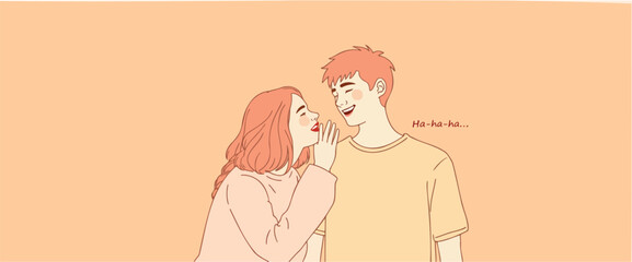 young couple sharing a secret and laughing together