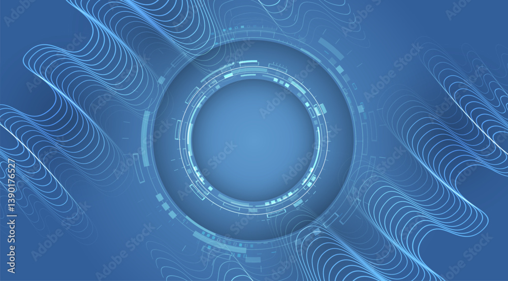 Poster Elegant blue gradient creates a technological, digital and innovative atmosphere. Great for design banner, presentation. Abstract futuristic background with smooth wavy lines and glowing elements.