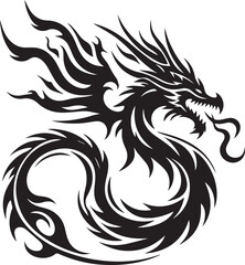 Tribal Dragon Tattoo Vector Illustration – Black Stylized Mythical Beast Design

