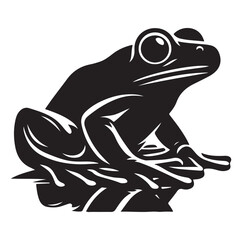 Frog silhouette jumping, climbing a plan, line art vector.