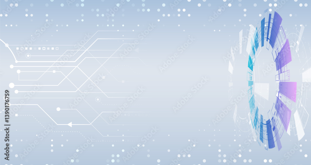 Poster Vector illustration of circuit board and circles and lines. Abstract futuristic communication. Hi-tech grey background with various technology elements.