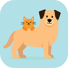 friendly cat and light brown dog sitting together