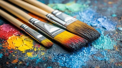 Fototapeta premium Artist's paintbrushes on a colorful palette