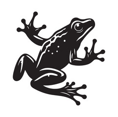 Frog silhouette jumping, climbing a plan, line art vector.