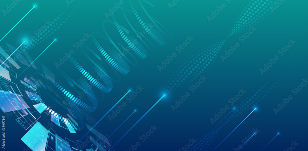 Aufkleber Abstract background with glowing dynamic lines. Futuristic blue stripes with circles. Modern high-tech background for presentations and websites.