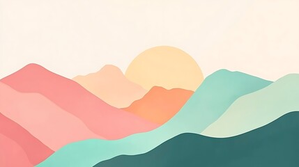 Pastel sunrise over minimalist mountain range.