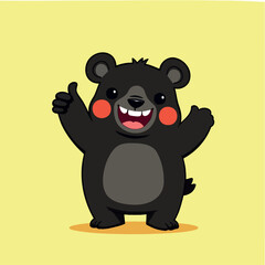 cheerful black bear cartoon character giving double thumbs up