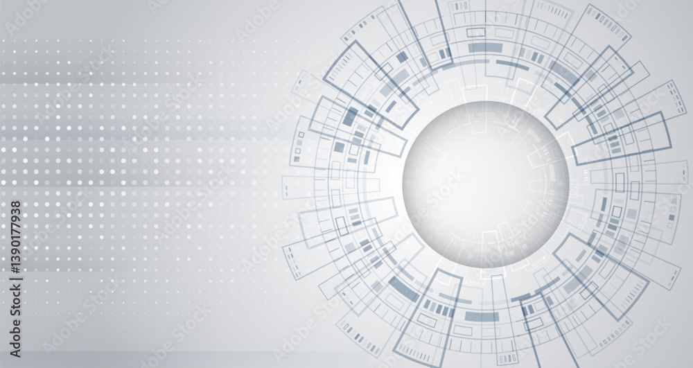 Poster Internet communications, big data, digital technologies. High tech banner. Technological geometric background consisting of circles on a grey background.