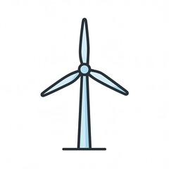 Wind turbine icon in flat style with blue and black colors