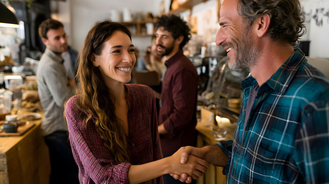Positive business collaboration showcased through a cheerful handshake between colleagues