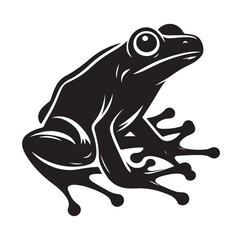 Frog silhouette jumping, climbing a plan, line art vector.