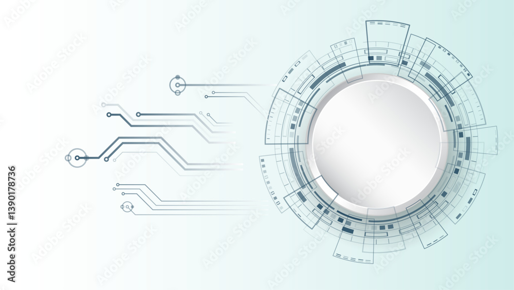 Fototapete Abstract circles and lines futuristic concept. Data transfer and protection, internet communication on a grey background. High computer technology design. Modern science vector presentation.