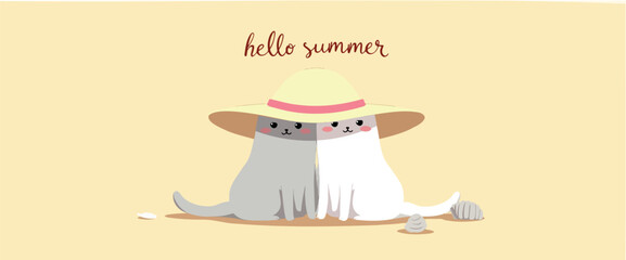 two cats wearing a summer hat