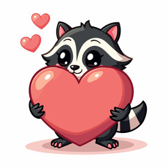 adorable cartoon raccoon holding a large heart