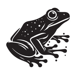 Frog silhouette jumping, climbing a plan, line art vector.