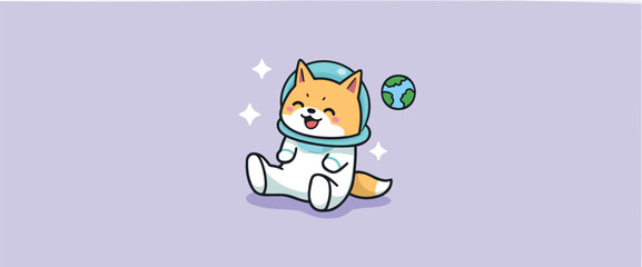 joyful cartoon fox astronaut sitting on a planet