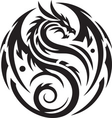 Tribal Dragon Tattoo Vector Illustration – Black Stylized Mythical Beast Design


