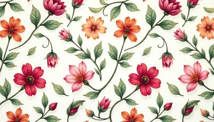 Delicate, intertwined floral motif; soft color palette, continuous repeat , wallpaper, subtle, summer