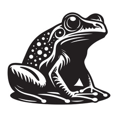 Frog silhouette jumping, climbing a plan, line art vector.