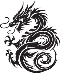Tribal Dragon Tattoo Vector Illustration – Black Stylized Mythical Beast Design